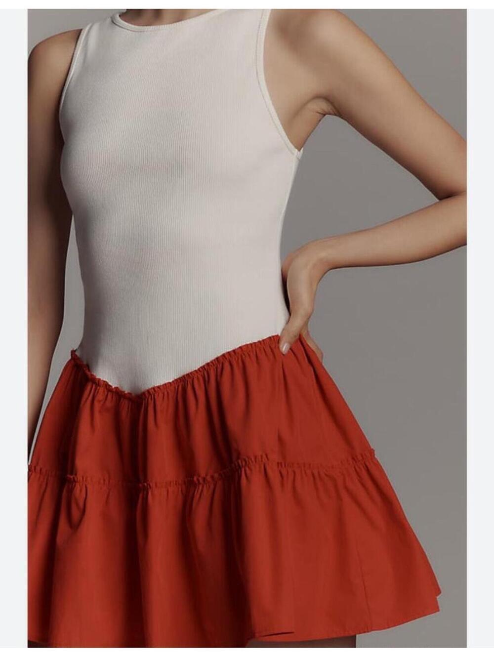 NWOT DAILY PRACTICE BY ANTHROPOLOGIE Rib Tank Drop-Waist Twofer mini Dress red